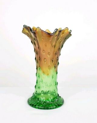 Antique Northwood Carnival Glass Tree Trunk Vase Icy Emerald Green 7 1/2 "