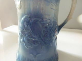 Antique Salt Glaze Blue White Stoneware Pitcher w/ Birds and Flowers 4