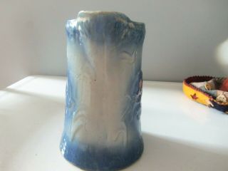 Antique Salt Glaze Blue White Stoneware Pitcher w/ Birds and Flowers 5