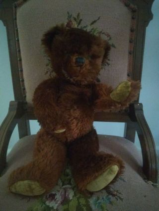 Antique Vintage 20 " Teddy Bear Brown Mohair Jointed Armature Humpback