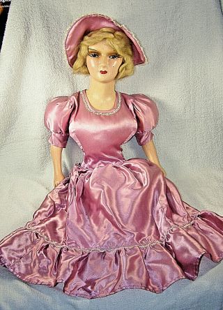 Vintage 1920s French Boudoir / Bed Doll - Satin Dress - 26 " Tall