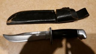 Vintage Buck Fixed Blade Knife With Leather Sheath Knife Over 10 Inches Long.