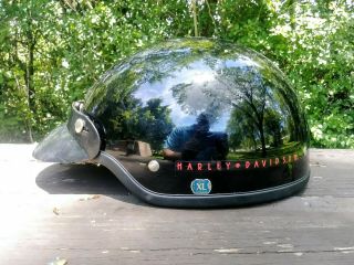 Vintage Harley Davidson Classic Black Half Shoei Helmet Xl 7 5/8.  7 3/4ths Dot