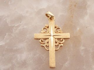 Exquisite Antique Vintage Solid 14k Gold Cross Filigree Pendant Signed