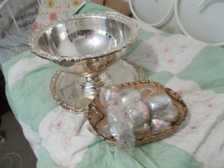 F B Rogers Silverplate Punch Bowl Cups & Tray