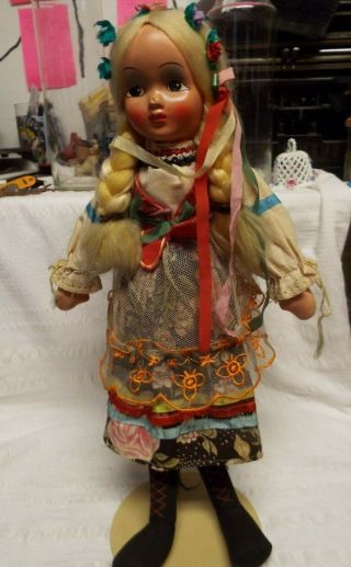 Vintage Polish? Cloth 18 " Doll Plastic Face With Metal Stand
