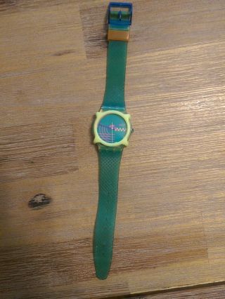 Vintage Swatch Watch Swiss Made 80s Neon Plastic Needs Battery