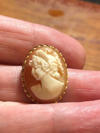 Antique 14k Yellow Gold Hand Carved Real Shell Cameo Women 