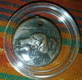 Antique European Copper Irish Setter Bird Dog Medal Duck Hunting Jewelry Vintage