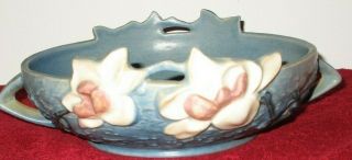 Antique Roseville Pottery 2 Handle Magnolia Blue Console Bowl 448 - 8 "
