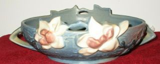 Antique Roseville Pottery 2 Handle Magnolia Blue console bowl 448 - 8 