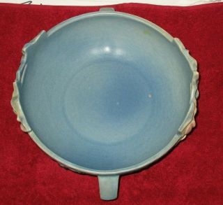 Antique Roseville Pottery 2 Handle Magnolia Blue console bowl 448 - 8 