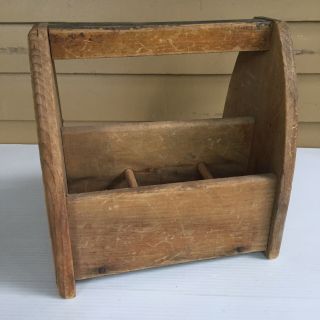 Vintage Primitive Wooden Garden Tool Tray Box Tote Carrier Caddy Carpenter