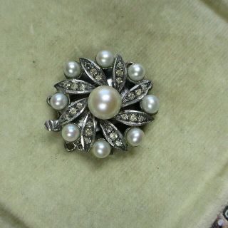 Large Antique Diamond Paste & Cultured Pearl Clasp
