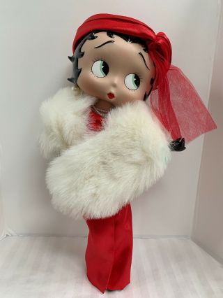 Betty Boop Sud Hap Doll In Red Dress,  Hat,  Fur 12 " Tall 18k Clasp On Pearls
