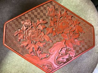 Chinese Vintage Carved Cinnabar Covered Box Old Estate Jewel Vanity Trunk