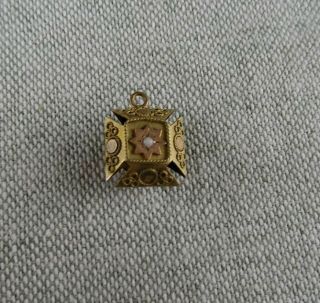Antique Victorian Watch Fob Charm Maltese Cross Pearl Garnet 2