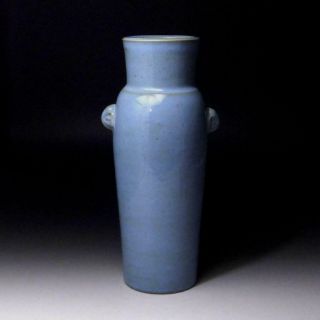Gf15: Vintage Japanese Pottery Vase,  Kyo Ware,  Light Blue Glaze,  12.  3 Inches