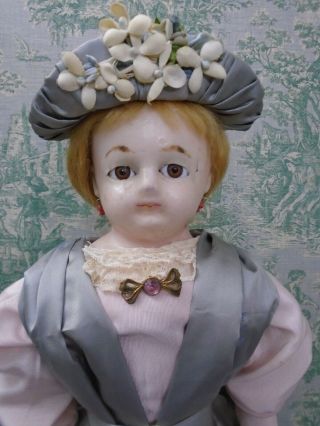 Exquisite 24” Antique Wax Over Paper Mache Lady Doll with Paperweight glass Eyes 3