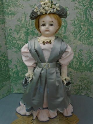 Exquisite 24” Antique Wax Over Paper Mache Lady Doll with Paperweight glass Eyes 4