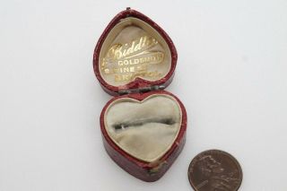 Antique English Red Morocco Heart Shaped Ring Box Jewelry Display C1900 No Res