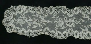 ANTIQUE 19thC IVORY CREAM NEEDLEPOINT AND BOBBIN BRUSSELS APPLIQUE LACE LAPPET 2