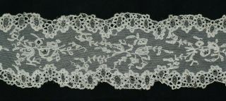 ANTIQUE 19thC IVORY CREAM NEEDLEPOINT AND BOBBIN BRUSSELS APPLIQUE LACE LAPPET 3