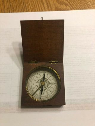 Antique Compass In Wooden Box