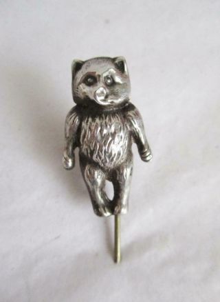 Cute Antique Silver Teddy Bear Lapel Pin Brooch Hallmarked Birmingham 1909