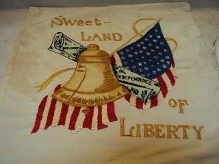 Vintage Embroidered Liberty July 4th Pillow Top Flag/button Stars/land Of Libert