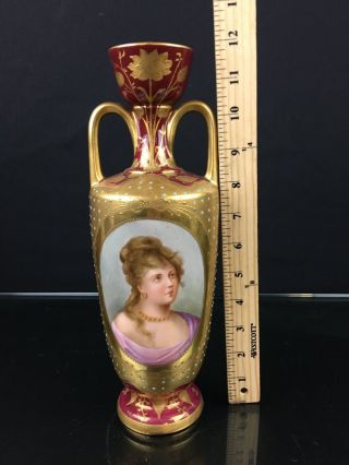 Lovely Antique 19th Century Royal Vienna Porcelain Vase With Portrait Of Woman