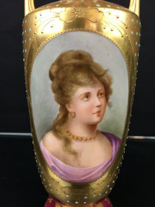 Lovely Antique 19th Century Royal Vienna Porcelain Vase With Portrait Of Woman 2