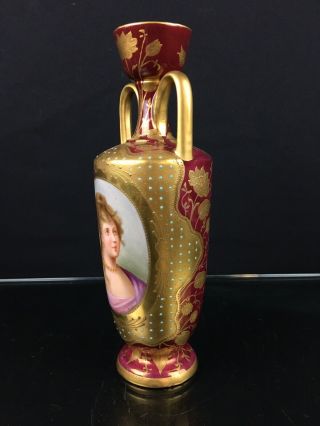 Lovely Antique 19th Century Royal Vienna Porcelain Vase With Portrait Of Woman 5