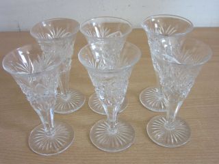 Set Of 6 Antique Heavy Cut Glass Cordial Crystal Glasses 4.  5 " In Height.