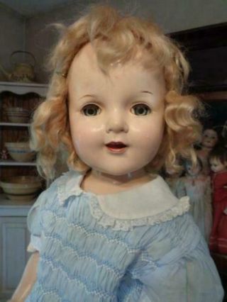Antique Very Large 30  Shirley Temple Lal Composition & Cloth Doll W/teeth