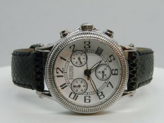 Qvc 23945 Ecclissi Sterling Silver.  925 Chronograph Ladies Watch Lizard Leather