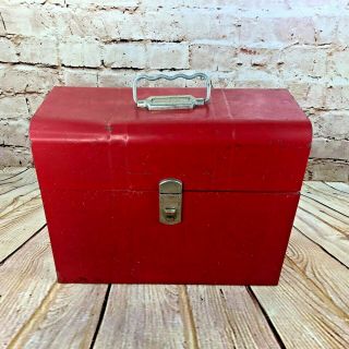 Vintage Metal Red Document Box Files Farmhouse Decor Retro With Key Retro