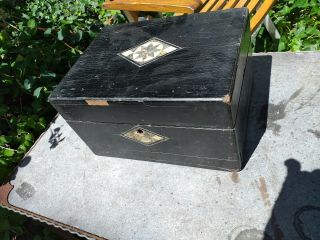 Antique Ebonised Wood & Mother Of Pearl Jewellery /vanity Box For Restoration