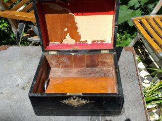 Antique Ebonised wood & Mother Of Pearl Jewellery /Vanity box for restoration 5
