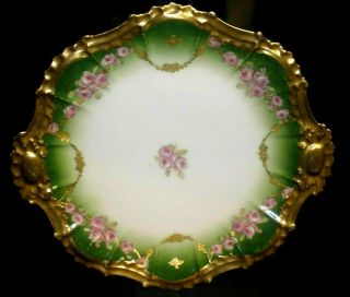 Antique Limoges Bowl Plate Hand Painted Gold Swag Rose Desert Plate
