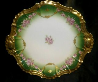 Antique Limoges Bowl Plate Hand Painted Gold Swag Rose Desert Plate 4