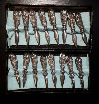 16 Vintage Antique Silver Plated Corn On The Cob Holder Set In Boxes
