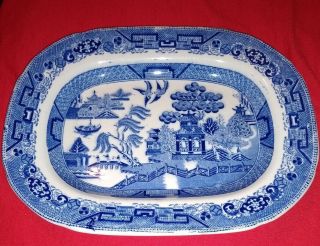 Antique Ridgway Blue Willow 11 7/8 " Oval Serving Platter Cobalt Blue England
