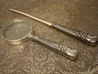 Silver Plated Magnifier Handle Magnifying Glass Loupe & Letter Opener Vintage
