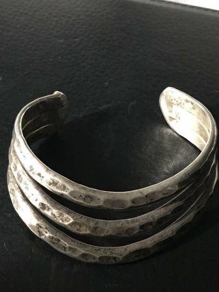 Antique Vintageelegant Early Sterling Silver Cuff Bracelet - Hand Hammered -