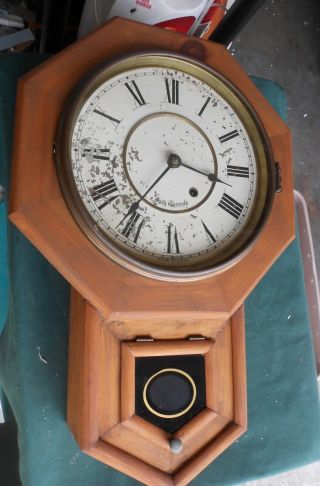 Old Red Pine Seth Thomas Regulator Key Wind Wall Clock