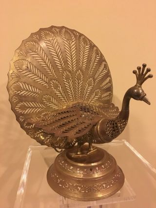 Vintage Pierced Brass Filigree Peacock Lamp H 12”