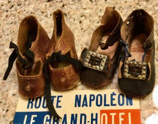 Lovely Antique Leather Doll Shoes Pair Estate Find Vintage