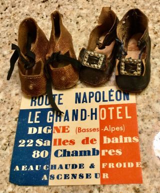 Lovely Antique Leather Doll Shoes Pair Estate Find Vintage 2