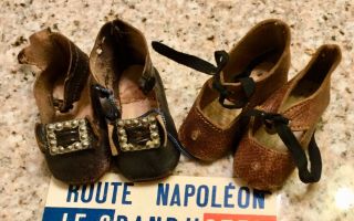 Lovely Antique Leather Doll Shoes Pair Estate Find Vintage 3